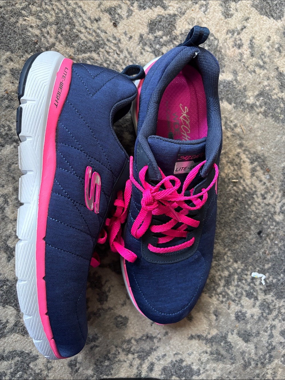 Skechers Navy Athletic Sneakers with Bright Pink Accents